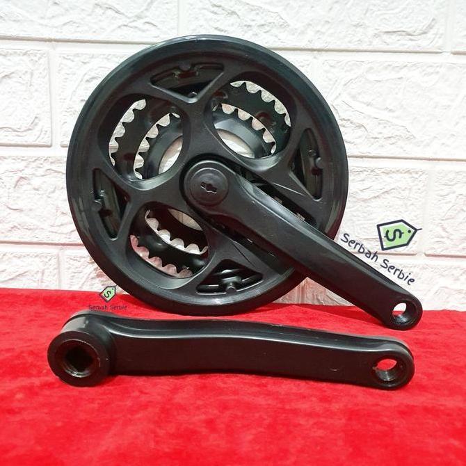 GEAR GIR CRANK DEPAN TENGAH SEPEDA MULTI SPEED 3 SUSUN BB KOTAK 3SP MTB HITAM BESI