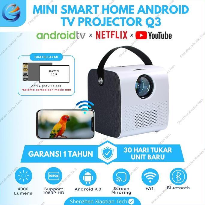 TERBARU|TERMURAH|BARU|PREMIUM|TERLARIS|GARANSI|DISKON|PROMO PROYEKTOR TV DITAL ANDROID WIFI Q3 4 LUM