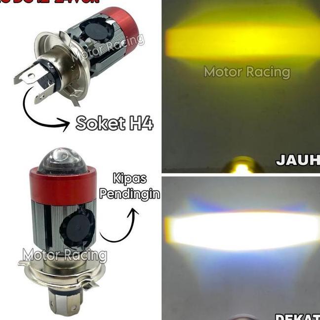 Lampu Utama Led H4 Lampu Depan Tipe Laser Kipas Pendingin Lampu Utama Motor Putih Kuning