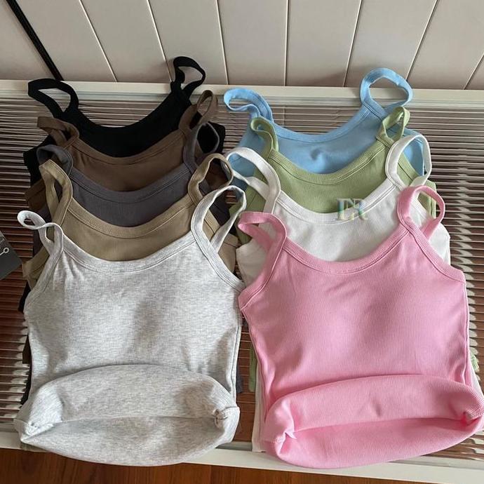 AZBOMO LNR Shop Crop Tank Top Ditambah Pad Cup Busa dan Karet dengan Bahan Cotton Knit Model Tali At