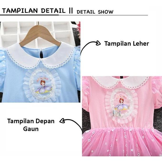 EFLUDOP LNR Shop Gaun Dress Anak Perempuan Gaun Motif Sophia The First Dress Gaun Rok Tutu Pesta Ula