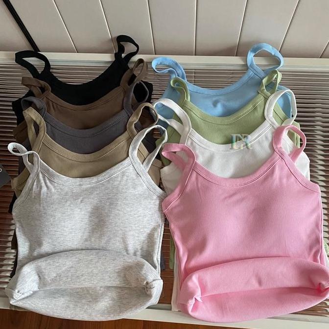 EFLUDOP LNR Shop Crop Tank Top Ditambah Pad Cup Busa dan Karet dengan Bahan Cotton Knit Model Tali A