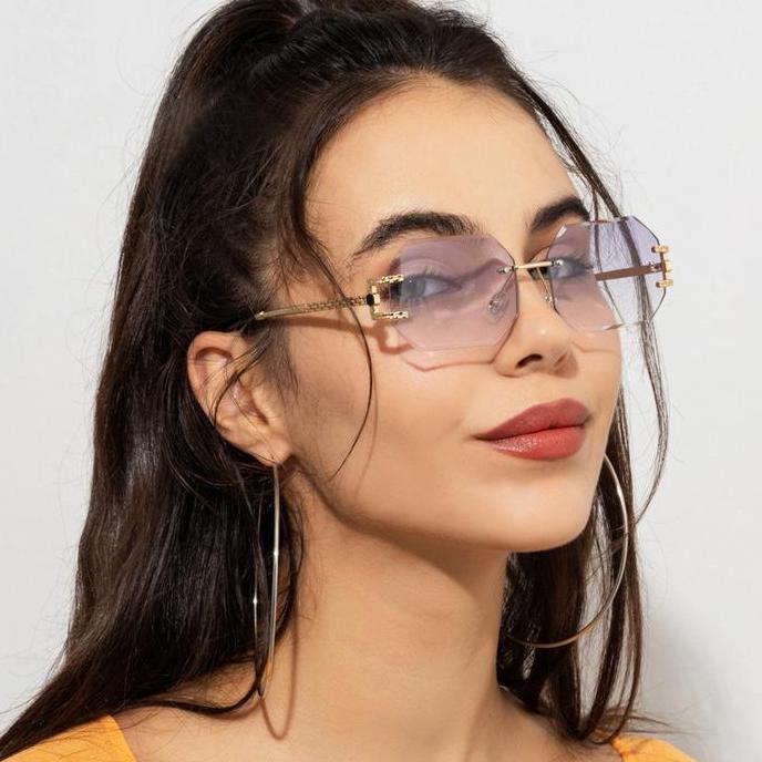 Promo Kacamata Hitam Wanita Gaya Korea  Rimless Logam Bingkai Persegi Panjang Kecil Free Kotak Origi