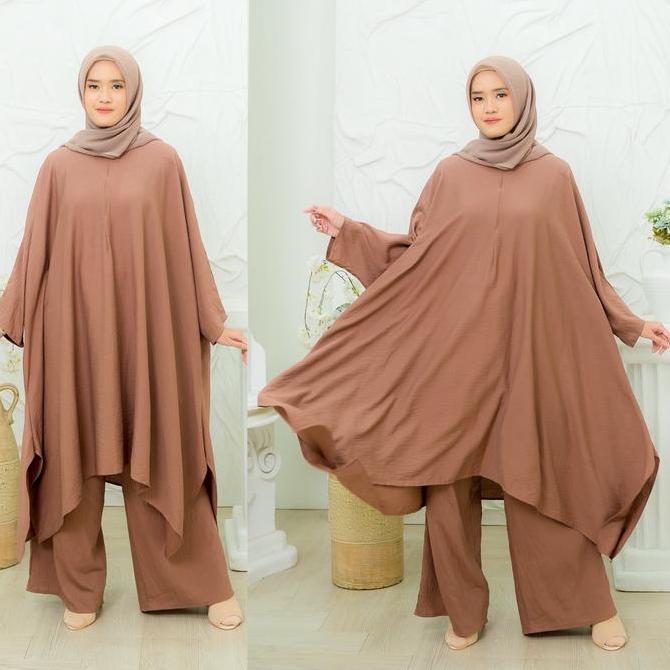 STOK TERBATAS - RIFANYHIJAB Hasna Abaya Set Tunik Kulot Polo Linen