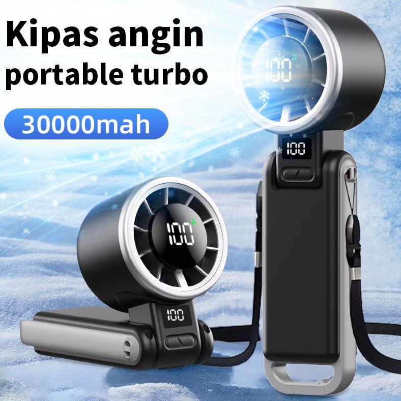 NEW COD Kipas Angin Mini Portable USB 30000mAh Kipas Lipat 5-Speed Wind LED Display Dengan Untuk kip