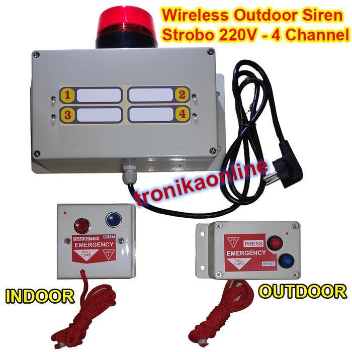 Wireless Pull Cord Emergency Alarm Panic Button Siren Strobo Outdoor 220V 4Ch New Stok