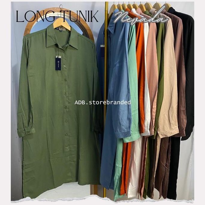 Tunik Nevada Original Tunic kemeja branded polos wanita lengan panjang rayon twill Baju atasan busui