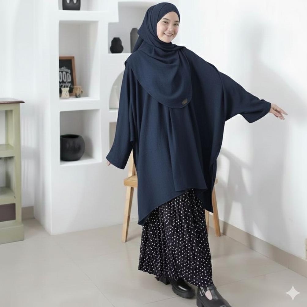 new delisha kaftan tunik | tunik wanita terbaru bahan crincle airplow premium size l,xl,xxl jumbo bu
