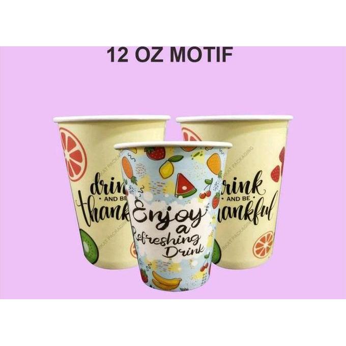 Ready  PaperCup 12oz Motif isi 50pcs / Gelas Kertas