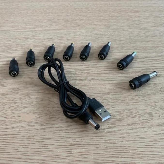 Adaptor USB DC Power dengan Set 8 in 1 Kepala Plug Universal + Kabel DC USB - 6.4x4.4mm / 6.3x3.0mm 