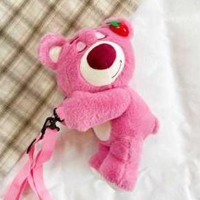 New  Tas selempang Bear lotso strawberry tas bear bulu lucu tas anak lucu