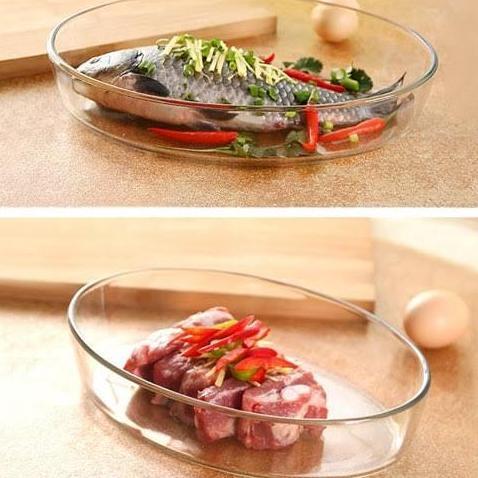 Baking Tray Oval Pan Piring Mangkok Kaca Oval Saji Sayur Lauk Serving Dish HC