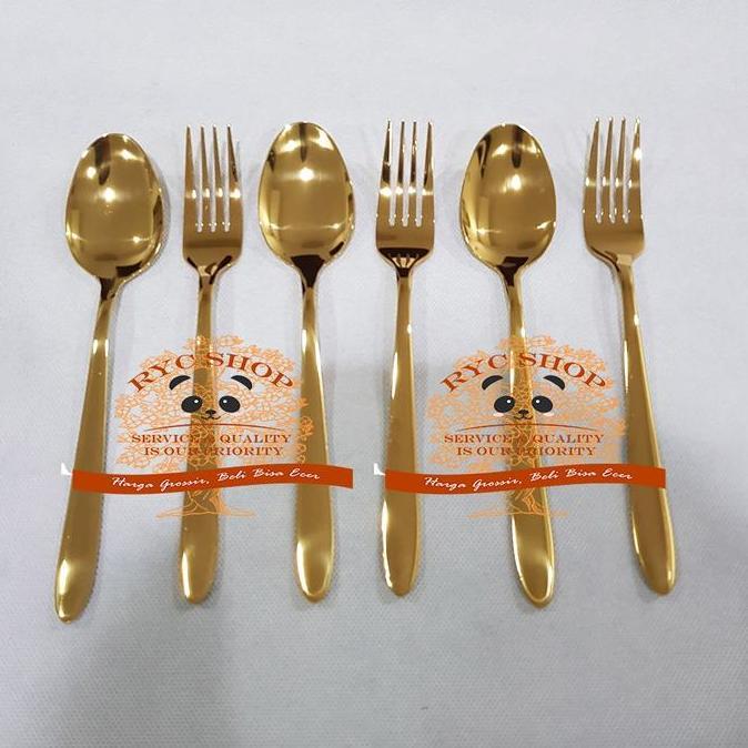Cucinare- Sendok Makan Emas & Garpu Makan Emas 18-10 Stainless Steel Japan