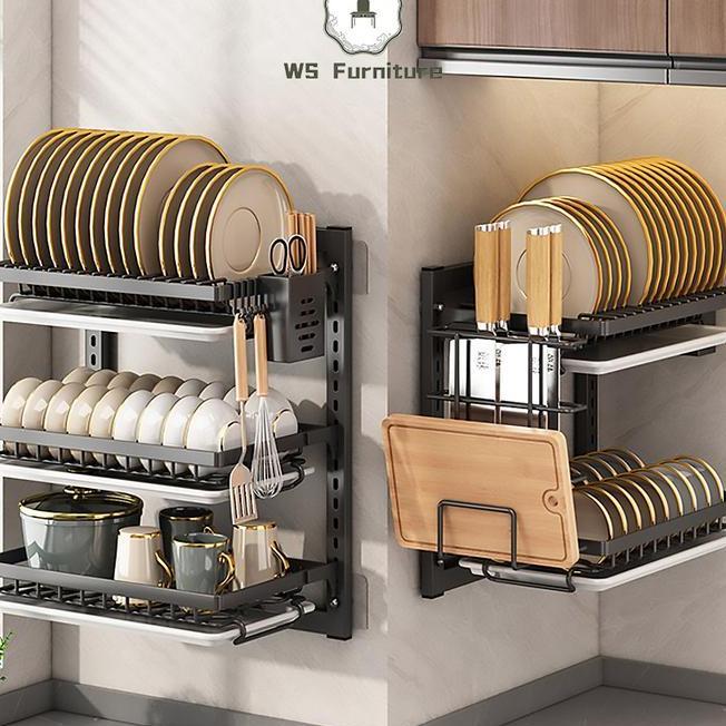 Rak Piring Gantung Rak Dapur Rak Dinding Rak Besi Anti Karat Rak Penyimpanan Mangkuk