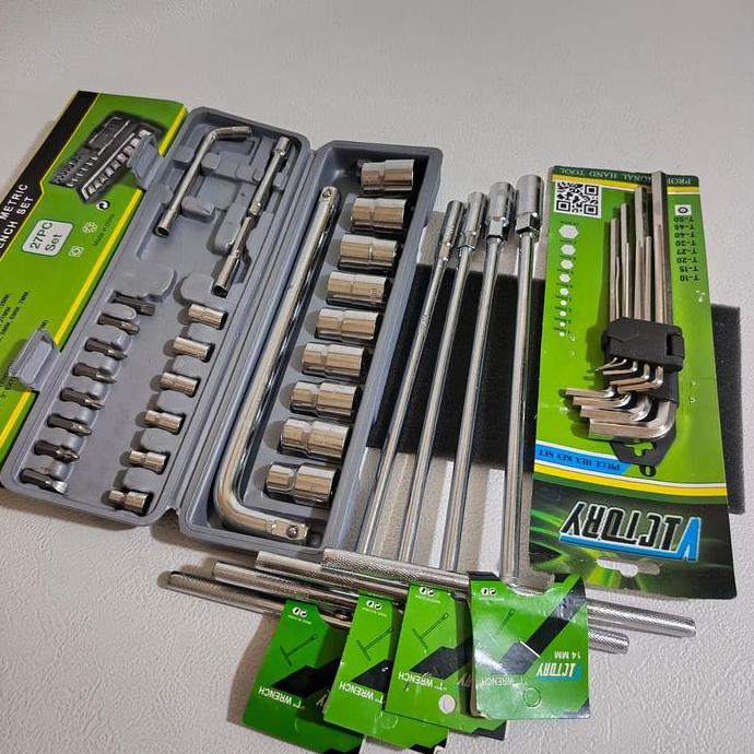 Paket Kunci Bengkel 1 Set / Kunci Shock 27 Pcs Lengkap Mata Obeng + Kunci T 8 10 12 14 17 Mm + Kunci
