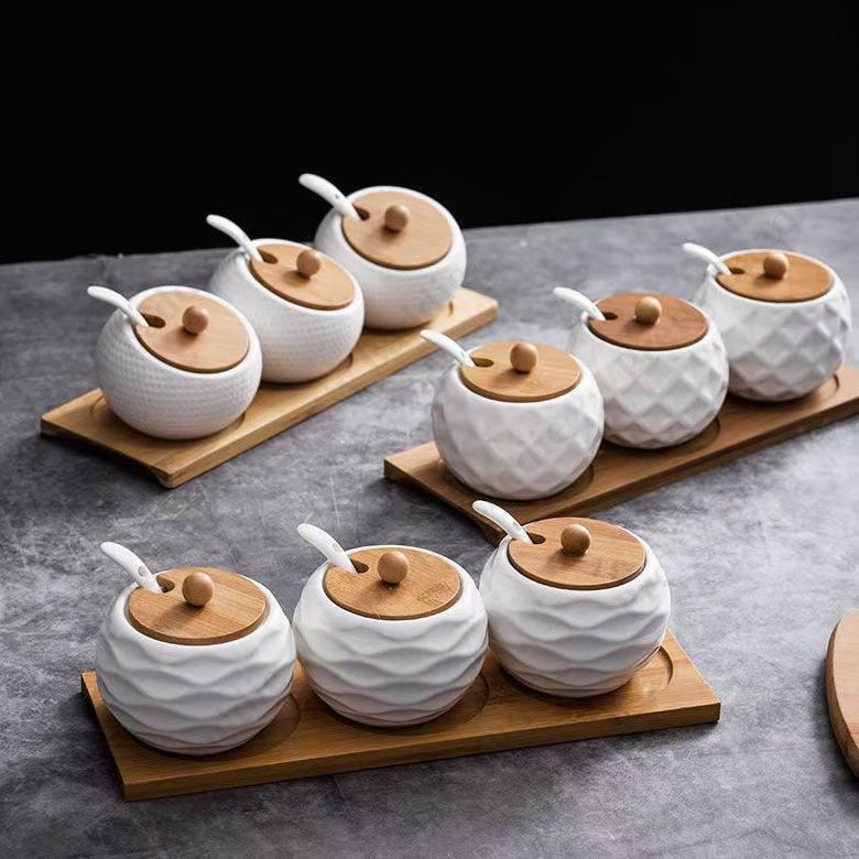 TOPLES PENYIMPANAN BUMBU DAPUR, SET TOPLES BUMBU DAPUR KERAMIK COMBO JAR, SET 3 BUAH 3 TOPLES + 1 WA