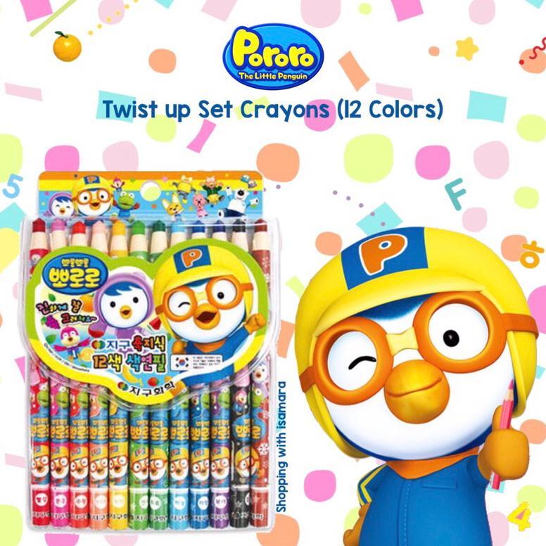Pororo Twist-up Set Crayons (12 Colors) / Pensil Warna
