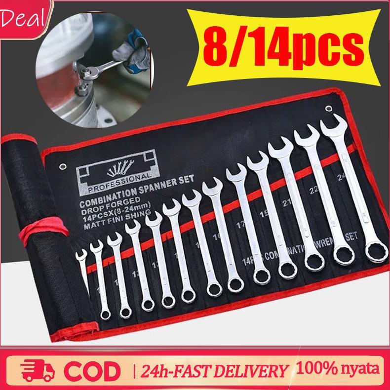 Premium {Penawaran Khusus}Kunci Ring Pas Set/ 8 /14 Pcs 8-24Mm Kunci Pas/Original 100%/Kunci Pas Ser