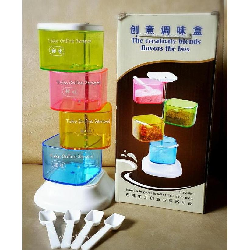 STOK TERBATAS - Tempat Bumbu Rainbow Miracle Tingkat 4 Kotak Seasoning Jar