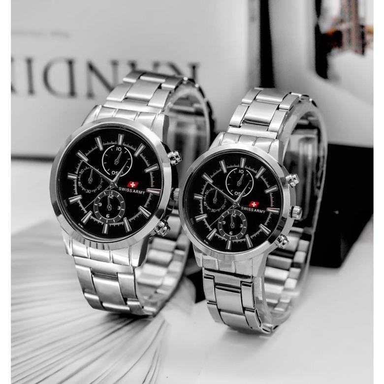super deal (cod)jam tangan couple fashion army strap rantai (dikirim jakarta)