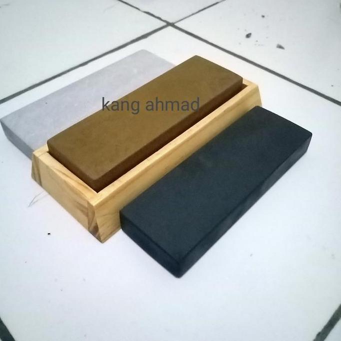 Punyakau- Asahan Kang Ahmad  Batu Asah Asli Alam Bogor 1 Paket Isi 3 Batu Asah Plus Tatakan Batu Asa