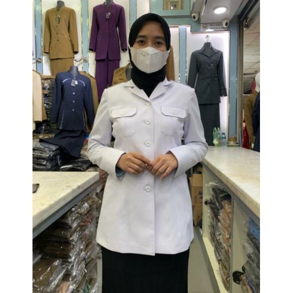 Termurah / Hot Sale Seragam Princessfa Putih P3K Asn Pns Wanita, Atasan Putih Kantong 2 Pns Wanita ,