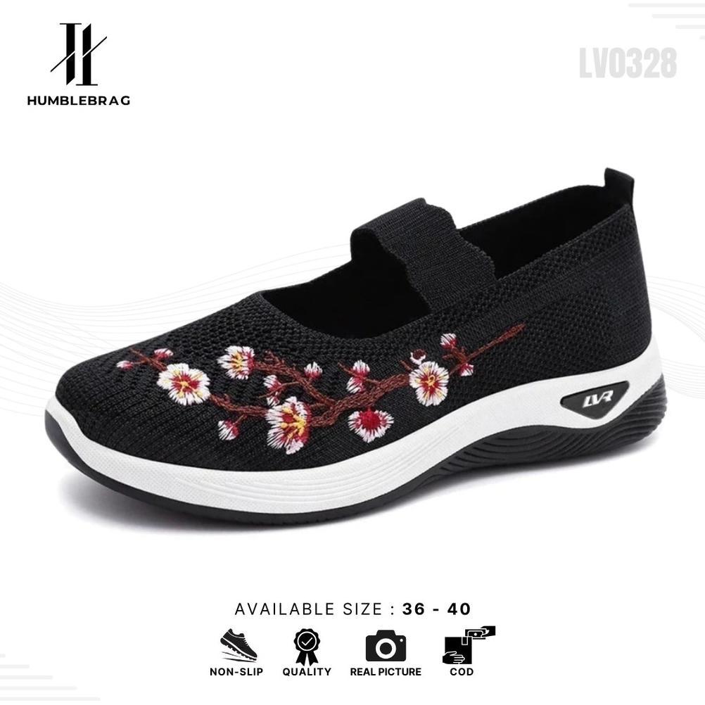 ORIGINAL HMBRG Amber LV0328 Sepatu Slip On Wanita Sepatu Wanita Fashion Motif Bunga Premium Quality