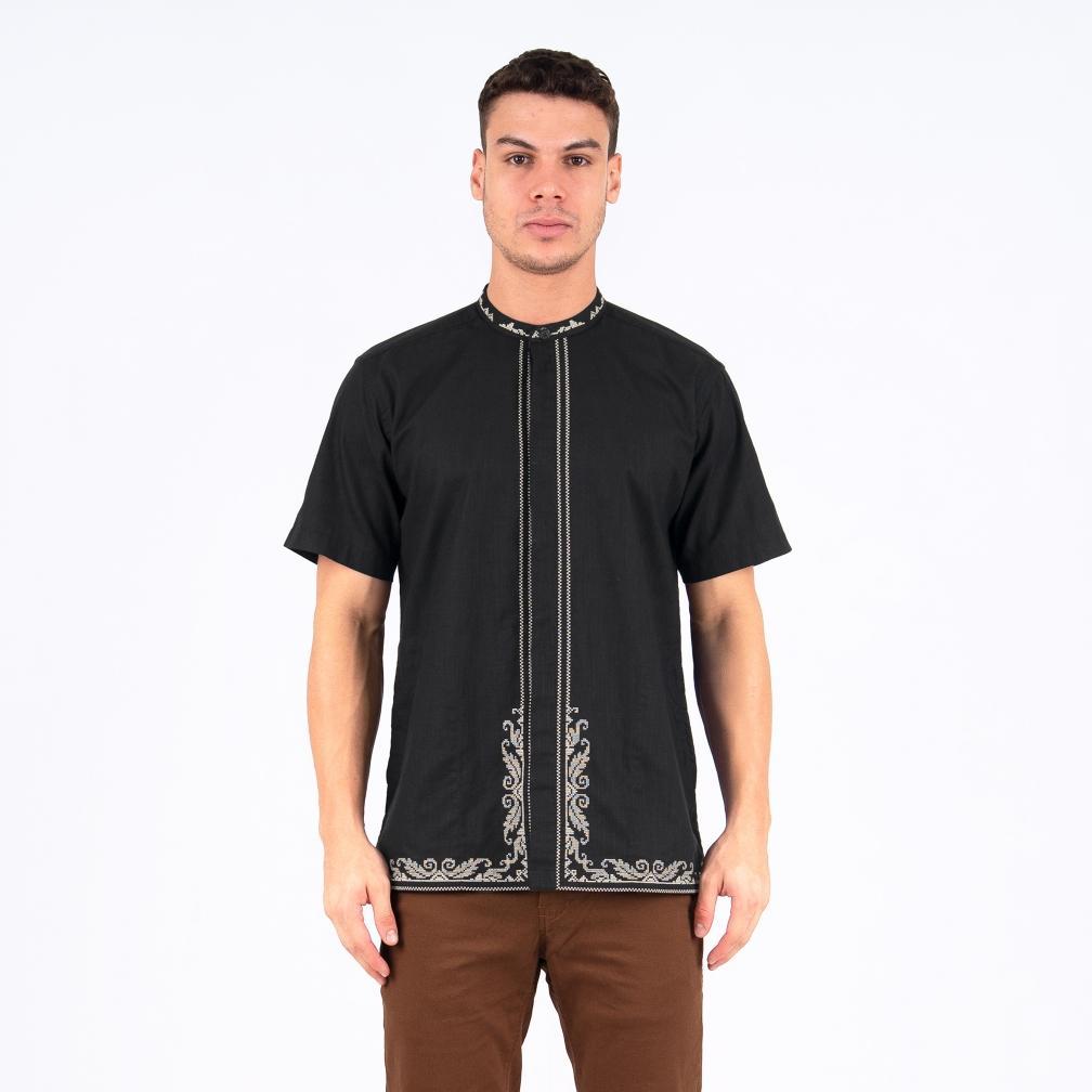 ORIGINAL BENHILL Koko Bordir Papirus Dobby Aegean Cotton Pria Pendek Black 55372-19-20