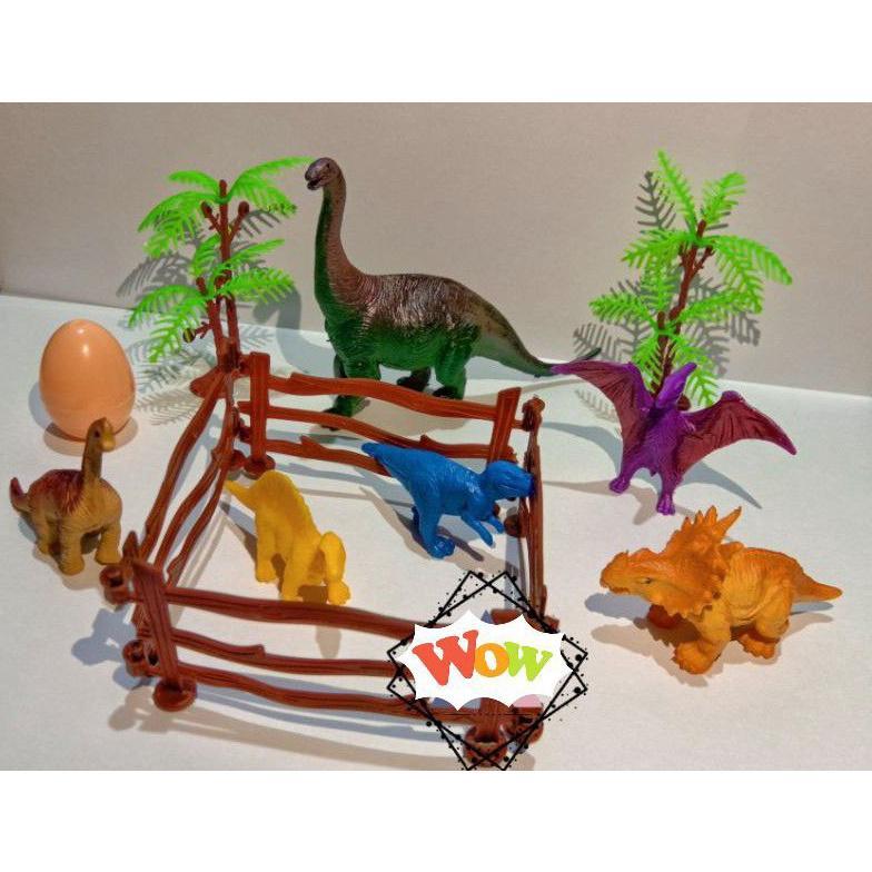 Promo Bulan Ini Mainan Dinosaurus Set 6 Dinosaurus 2 Pohon  2 Pagar + Telur