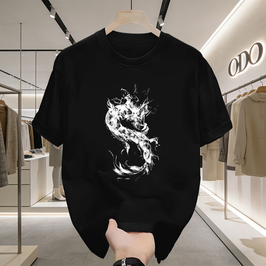 Premium Boxy Crop T-shirt Gaya tinta Naga PRIA Baju Kaos OVERSIZE COTTON