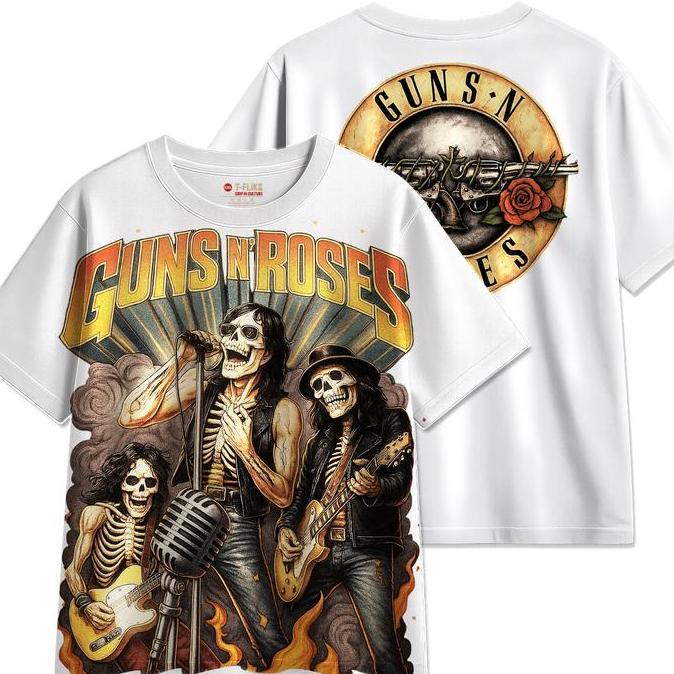 GUNS N ROSES KAOS BAND TSHIRT OVERSIZE UNISEX PUTIH - TFLIKS