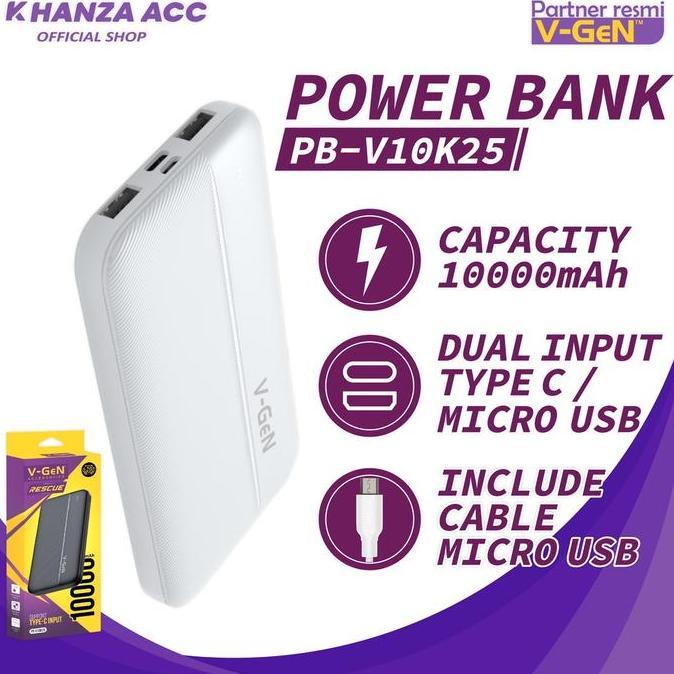 KHANZAACC VGEN V10K25 Powerbank 10000mah Original Dual Input Slim