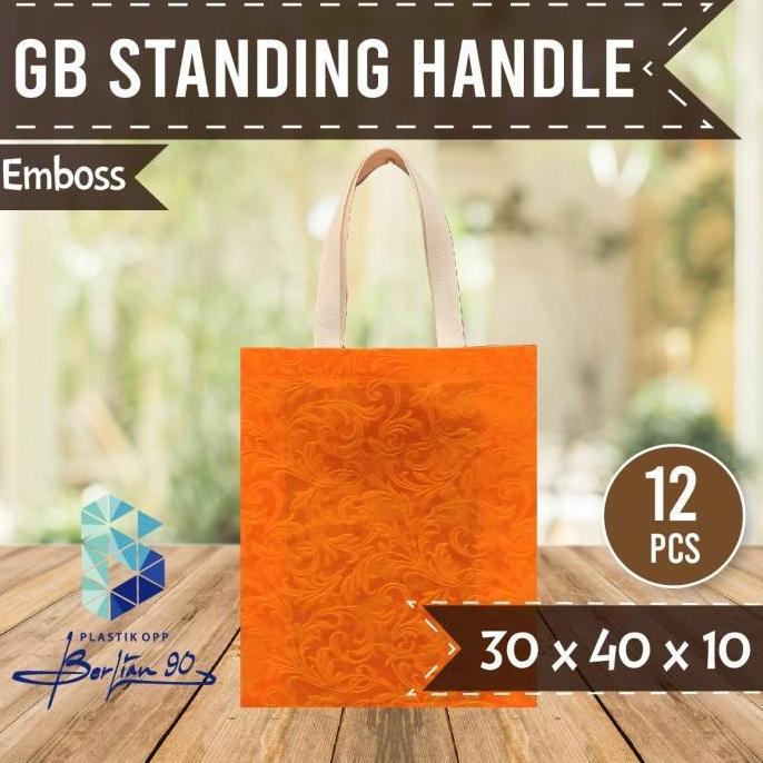 Goodie Bag standing handle emboss 30 x 40 Tas Spunbond Tali emboss