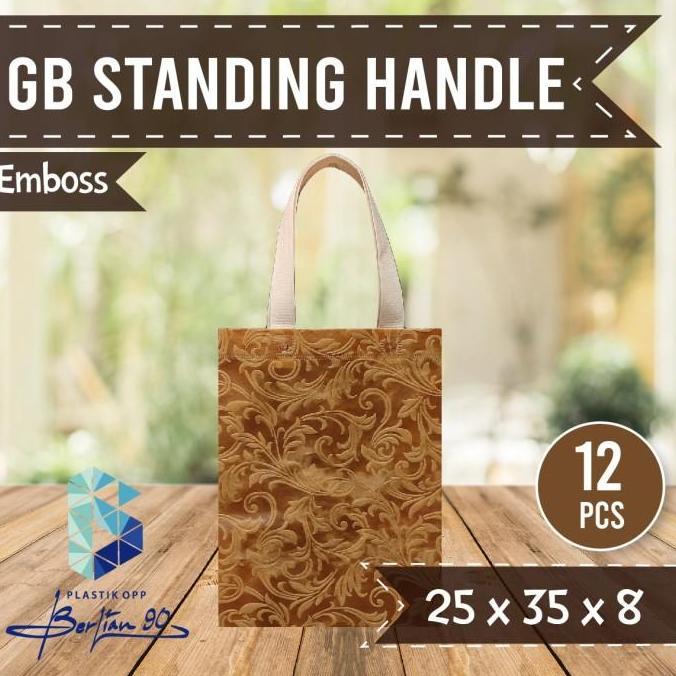 Goodie Bag standing handle emboss 25 x 35 Tas Spunbond Tali emboss