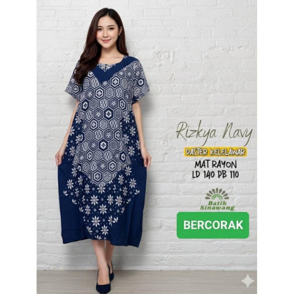 Daster Batik Kelelawar Jumbo LD140/PB110 Adem Navy Rizkya Dan Selancar Non Busui Freindly Bahan Kain