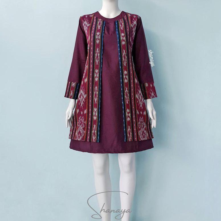 LIMITED SHANAYA TUNIK BATIK TENUN ASLI KOMBINASI TOYOBO TENUN ORIGINAL BATIK KERJA BAJU BATIK WANITA