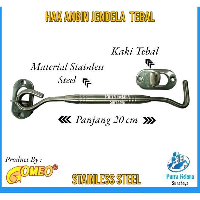 [ 2 Pcs ] Hak angin Jendela Stainless Steel GOMEO 8 Inch / Penahan Jendela Sus 304 Gomeo