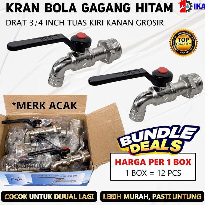 DISSORDE 1 lusin kran besi engkol gagang hitam 1box isi 12pcs keran air 3/4 inchi grosir / Kran bola