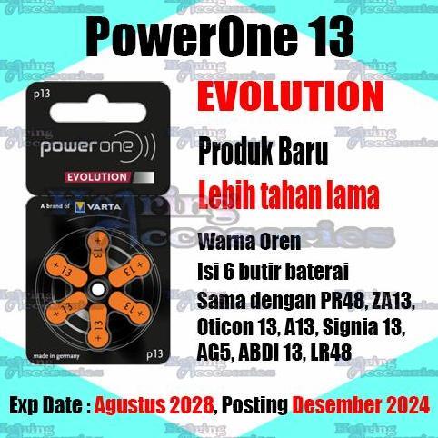 Enju- Powerone Baterai Alat Bantu Dengar P13 Size 13 Voltage 1.45V Bebas Merkuri Cocok Untuk Resound