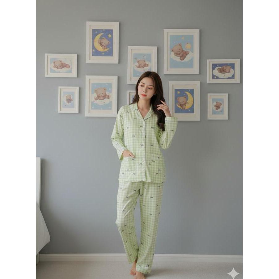 Piyama Wanita Katun Piyama Wanita Katun Premium Kancing Lengan Panjang Celana
