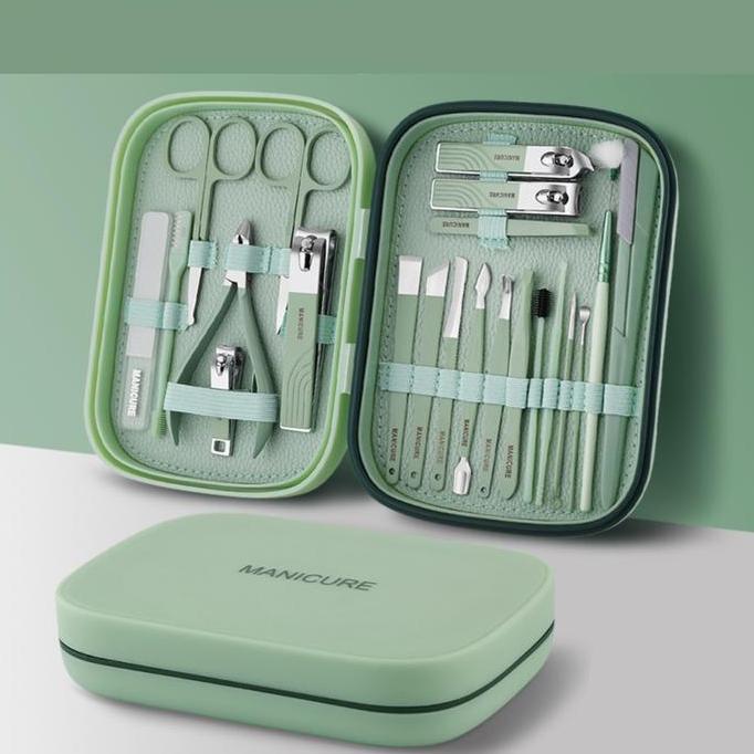 NEW PREMIUM MANICURE PEDICURE BOX SET 22 PCS - SET GUNTING KUKU CARBON STEEL - PERAWATAN KUKU TANGAN
