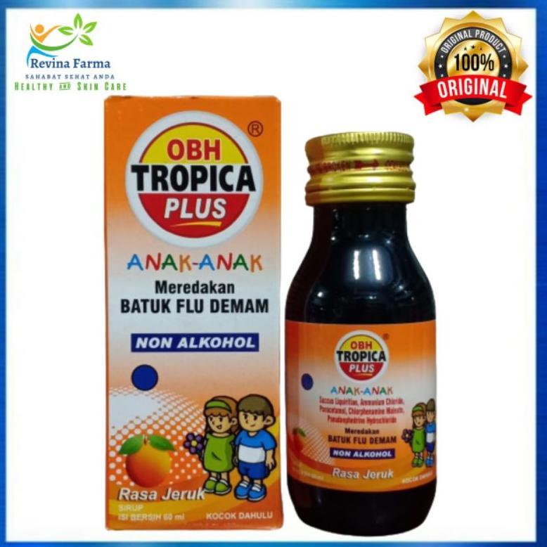 OBH Tropica Plus Syrup Anak 60ml Rasa Jeruk & Strawberry, OBH Tropica Anak Obat Batuk, Pilek, Flu & 