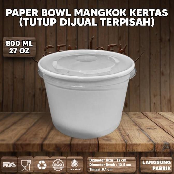 PAPER BOWL + TUTUP 800 ML | PAPER RICE BOWL | MANGKUK KERTAS PUTIH