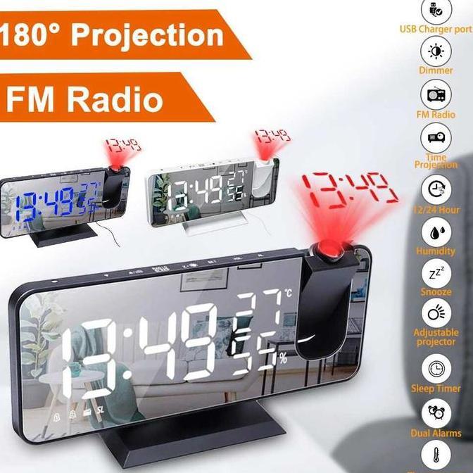 HARGA TERBAIK - Jam Meja Alarm Digital LED Proyektor Temperature Humidity FM Radio