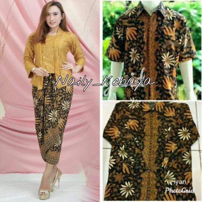 Stelan Kebaya Couple Kutubaru Rok Lilit Dan Kemeja Batik Laki-Laki-Pakaian Kondangan Couple-Kebaya C