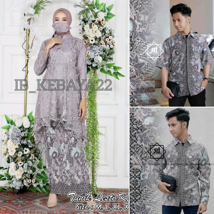 Couple Kebaya Lamaran Tunik Payet Lesti Brokat Tile Modern Elegan Pasangan Kemeja Batik Pria Katun S