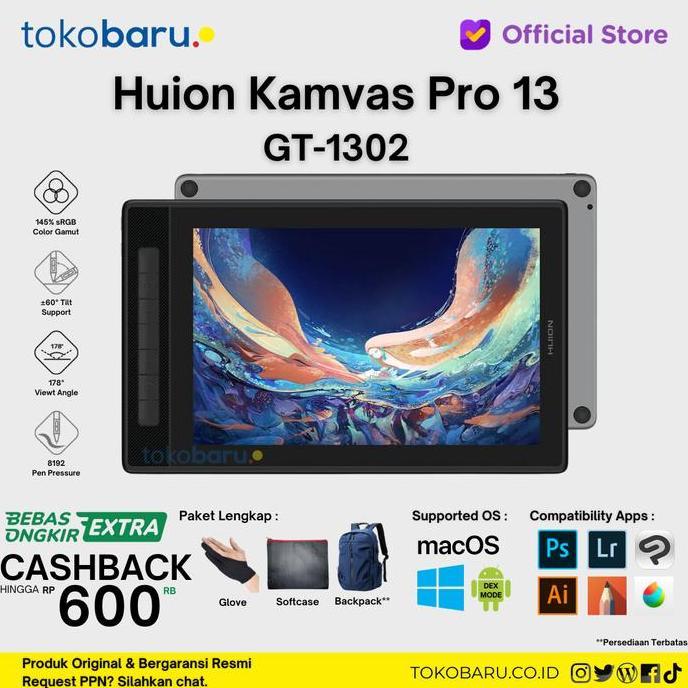 HUION Kamvas Pro 13 2.5K QHD Graphics Monitor Drawing Tablet RESMI
