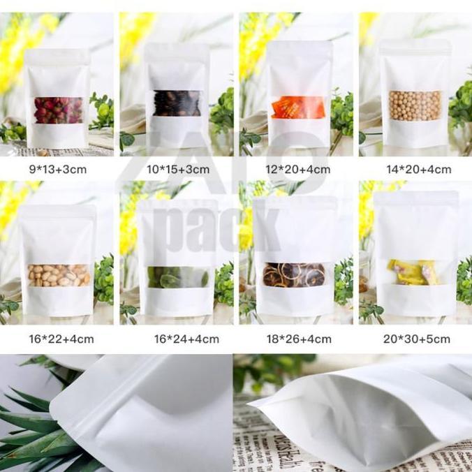 9x14 Kraft Paper bag WHITE standing pouch ZATOPACK - kemasan