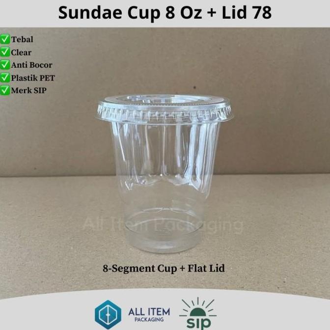 Sundae Cup 8 Oz / Ice Cream Cup + Lid @50 Pcs PET SIP 78