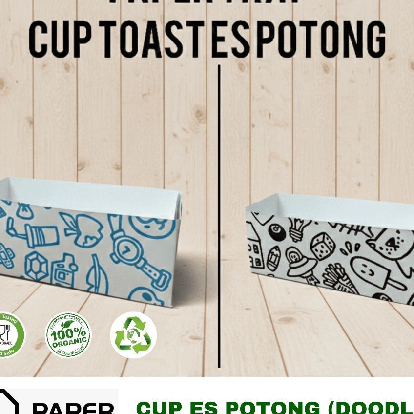 (100 Pcs) Kotak Es Potong Roti (Besar) Motif Doodle/Wadah Es Potong/ Kotak Es Cream Singapura